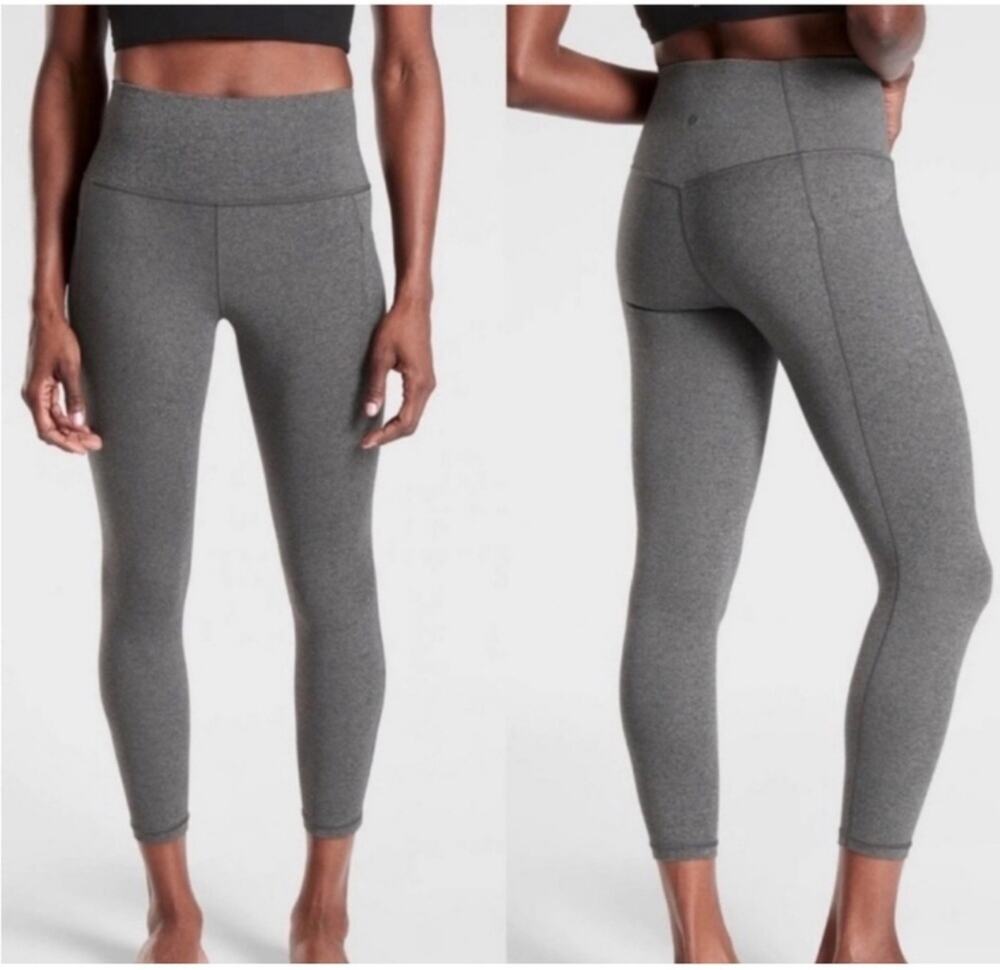 Athleta Leggings Women Medium Tall Gray Salutation Stash Pocket 7/8 Yoga Pilates